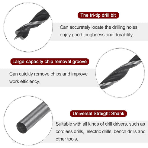 20pcs Brad Point Drill Bits, 3.5mm Dia Straight Round Shank for Softwood Hardwood Plywood Plastic Rubber, Black