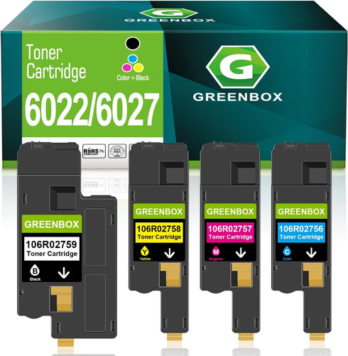 GREENBOX Remanufactured 6027 High-Yield Toner Cartridge Replacement for Xerox 6022 6027 (1 Black, 1 Cyan, 1 Magenta, 1