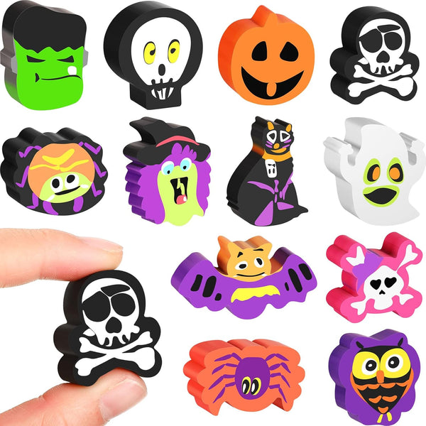 Halloween Erasers Bulk Supplies, Cute Ghost Pumpkin Skull Erasers, Multi Color Pencil Rubber Erasers for Kids