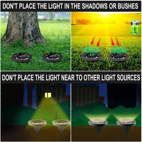 Solar Powered Ground Lights 2Pack, Waterproof LED Solar Disk Lights for Outdoor Decorative, Garden Lights for Landscape