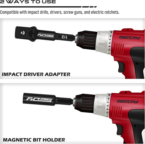9-Piece Impact Socket Adapter Set, 1/4" 3/8" 1/2" Driver Socket Adapter, Magnetic Screwdriver Bit Holder