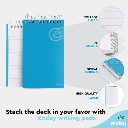 Enday Pocket Notebook, Small 3 x 5 Top Bound Spiral Notebooks, 75 Sheets, Mini Notepad in Pink, Purple, Green, Blue,