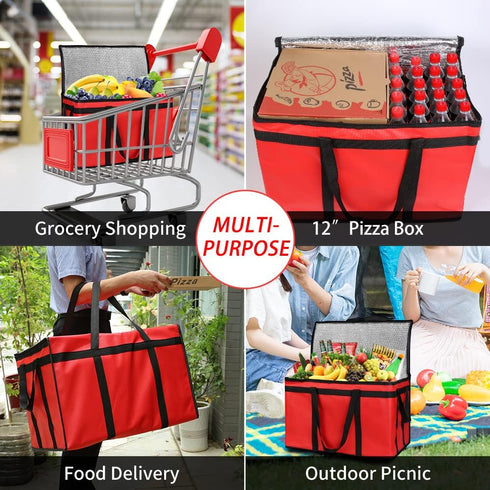 3-Pack CIVJET Insulated Food Delivery Bag with Hard Bottom, XXX-Large Insulated Reusable Grocery Cooler/Hot Bags, Tote