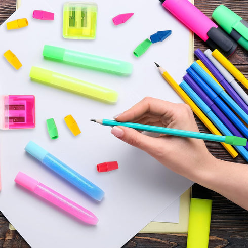 Maitys 100 Pcs Colorful Pencil Top Erasers and Sharpener with Random Colors for School Office
