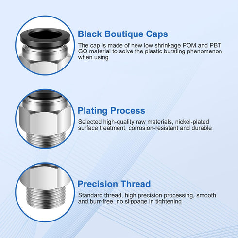 12 Pcs Push to Connect Fittings 1/2 Inch Tube OD x 3/8 Inch NPT Thread Pneumatic Male Straight and Elbow Quick Connect