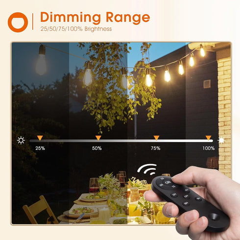 Dimmer 300W, 2h/4h/6h/8h, 4 Dimmer addlon for Outdoor String Lights, Timing Brightness Level, Remote Control, Control