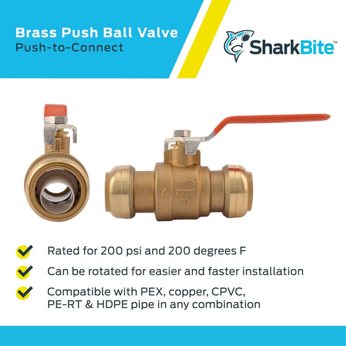 SharkBite 1 Inch Ball Valve, Push to Connect Brass Plumbing Fitting for Water Shut Off