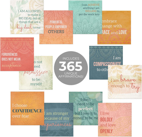 Positive Daily Affirmations Sticky Pad / 3.75" x 3.75" Custom Sticky Pad / 365 Unique Designs/Self Care Notes for A Year/Made in The USA
