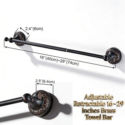 16-29 Inches Towel Racks for Bathroom, NEWRAIN Adjustable Retractable Brass Towel Bar, Oil Rubbed Bronze Wall Mounted
