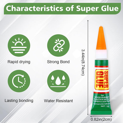 24 X 3g Super Glue Clear, Strong Adhesive, Fast Drying Cyanoacrylate Glue for DIY Crafts, Wood, Plastic