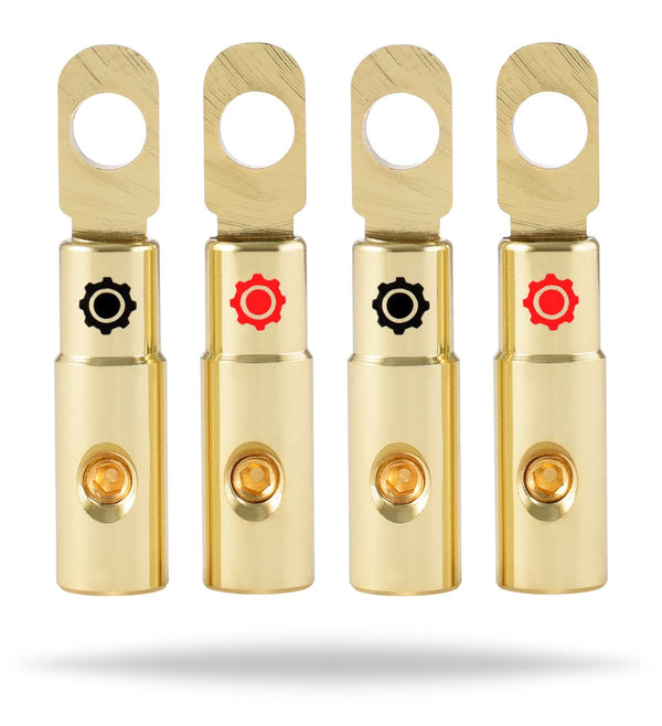 InstallGear 8 AWG Gauge Gold Ring Set; Screw Battery Ring Terminals; 4 Pack; Copper Wire Lugs