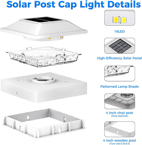 4x4 2 Pack, 2 16 4x4 Peasur Post Solar Lights Modes LED Solar Post Cap Light Waterproof, Deck Fence Post Solar Lights