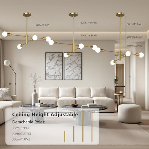 EUGITRAINS 4-Lights (Bulbs Gold Modern Sputnik Chandelier, Mid Century Chandeliers Flush Mount Sputnik Lights Fixture