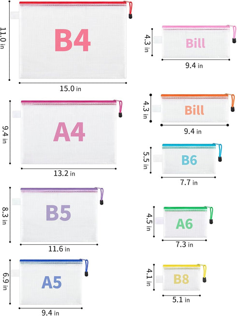 JARLINK 30 Pack 8 Sizes Mesh Pouch, Waterproof Zipper File Bags for Office, School, Travel, and Home