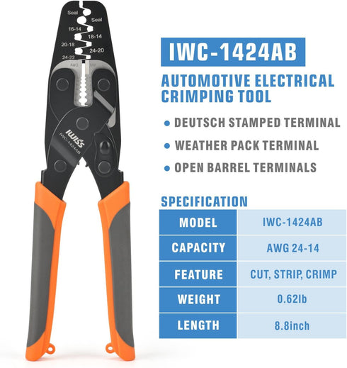 iCrimp IWC-1424AB Wire Crimping Tool for Weather Pack and Metri Pack Terminals with Built-in Stripper and Cutter