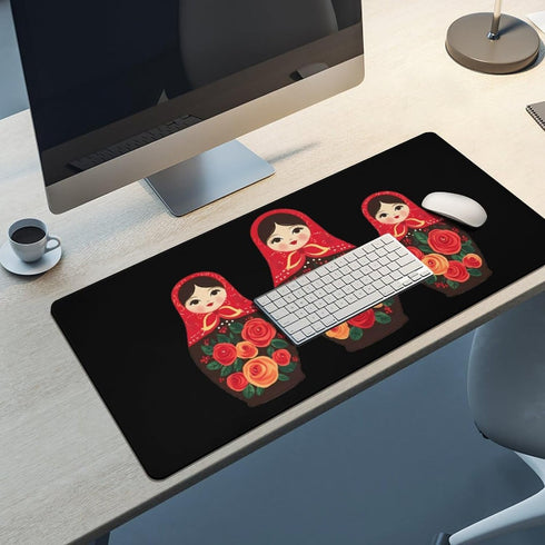 Generic Russian Nesting Dolls Funny Gaming Mousepad with Stitched Edge Rubber Base Desk Mats for Laptop Office Home