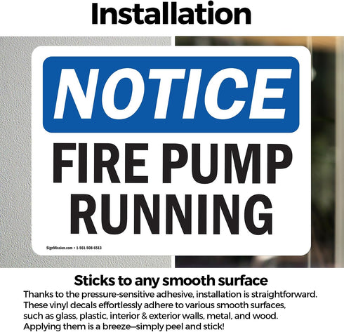 (2 Pack) Fire Pump Running OSHA Notice Sign, 7 Inch X 5 Inch Vinyl Label Decal Sticker for Workplace and Construction