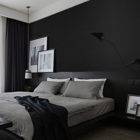 Mecpar Solid Black Wallpaper 15.7" x 118", Matte Textured Black Peel and Stick Vinyl for Rooms