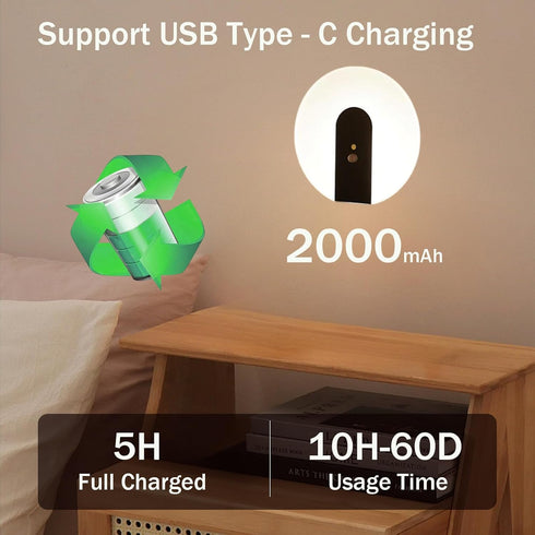 Gusweet 2000mAh Battery Operated Motion Sensor Night Lights, Rechargeable Wall Sconces Stick-on Wall Lights Wireless