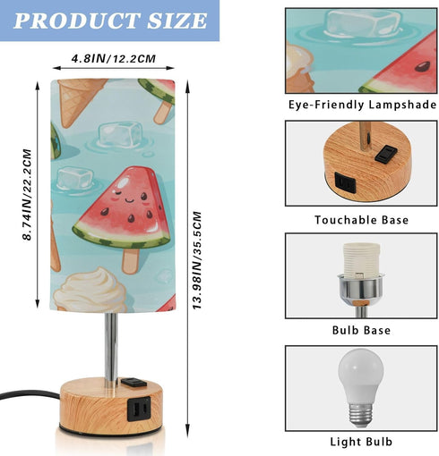 MOOCG 3 Dimmable Watermelon Ice Cream Touch Control Table Lamp with Fabric Shade, Color Temperatures LED Desk Lamp, Eye