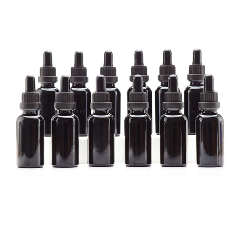 YIZHAO 1oz Black Glass Dropper Bottles, Tincture Bottles with Glass Dropper for Essential Oils, Aromatherapy, 12 Pcs
