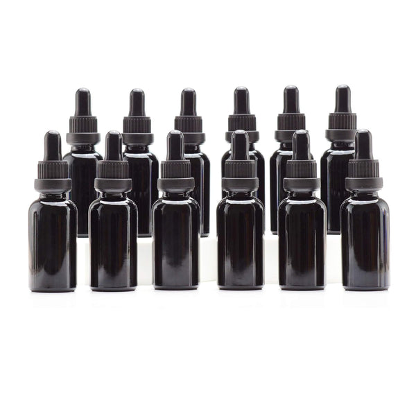 YIZHAO 1oz Black Glass Dropper Bottles, Tincture Bottles with Glass Dropper for Essential Oils, Aromatherapy, 12 Pcs