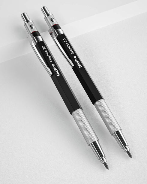 Nicpro 2mm Metal Mechanical Pencil Set, 2PCS Lead Holder 2.0 mm Marker Artist Carpenter Pencils with 120 Graphite Lead Refill (HB 2H 4H 2B 4B & Color), 2 Eraser for Drafting, Drawing Writing Sketching by Nicpro