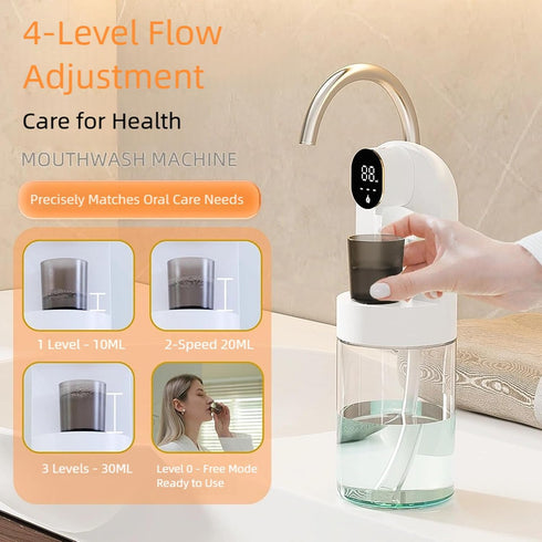 Arecobticy 4 Automatic Digital Mouthwash Dispenser with Modes & Cups Wall Mounted Mouth for Home Bathroom Mouth Wash
