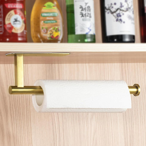 ASTOFLI Brushed Gold Paper Towel Holder, Wall Mount 2 Pack, Self Adhesive Under Cabinet No Drilling Kitchen Decor