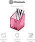 OfficeGoods Pink Acrylic Pen & Pencil Holder - Modern Trapezoid Design Desk Organizer for Home or Office with Metal Base
