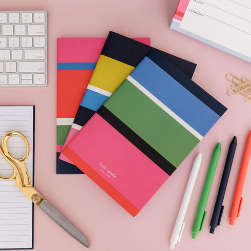 Kate Spade New York Soft Cover Triple Notebook Set, 3-Pack, Lined Travel Journals with 80 Pages Per Book, Sunny Day