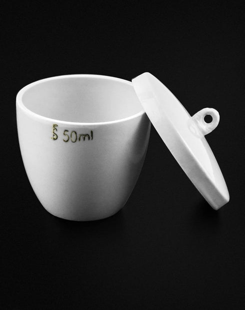 QWORK Lab Porcelain Crucible with Lid, 50ml Capacity, White, Smooth Surface, 6 Pack for Heating Chemicals