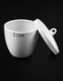 QWORK Lab Porcelain Crucible with Lid, 50ml Capacity, White, Smooth Surface, 6 Pack for Heating Chemicals
