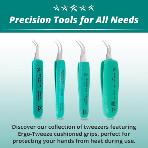 Excelta Stainless Steel Tweezers, 5.25" Straight Tapered Flat Point, Anti-Static Grip for SMD & Lab Use