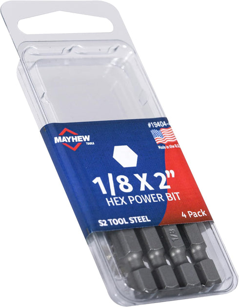 Mayhew Tools 19404-4 SAE Hex Power Bit, 4-Pack, 1/8 x 2"