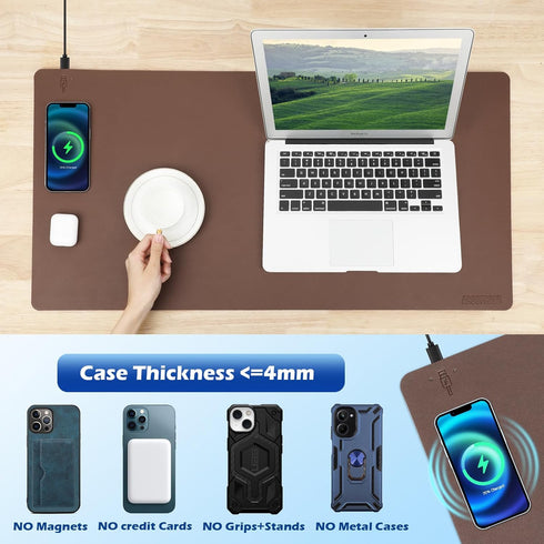 Wireless Charging Desk Mat with Desk Pad, Large Mouse Pad for Desktop Charging, Waterproof Leather Non-Slip Protector