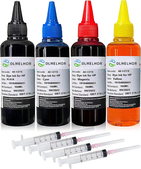 Refill Ink Kit for HP 61 60 62 63 950 902 564 920 901 940, 100ML x4 Bottles with Syringe, 1 Black, 1 Cyan, 1 Magenta