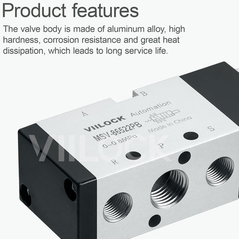 Pneumatic Mechanical Valve, 1/4” NPT 5 Way 2 Position Momentary Push Button Manual Control Air Valve