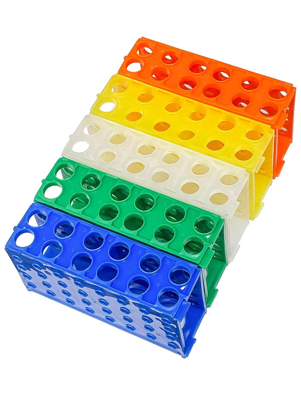 MUHWA 4 Way Plastic Test Tube Rack, Assorted Colors, Blue, Green, White, Orange, Yellow Pack of 5