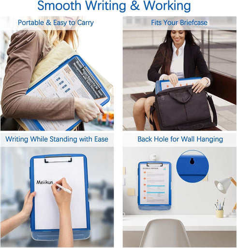 8.5x11 Meiikun Clipboard with Storage, Plastic Clipboards with Pen Holder, High Capacity Nursing Clipboard Folder, Side