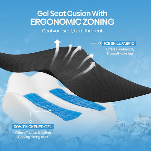 CoolSit Tailbone, Gel Seat Cushion for Office Chair, Car, or Wheelchair Orthopedic Memory Foam Pad with Cooling Gel