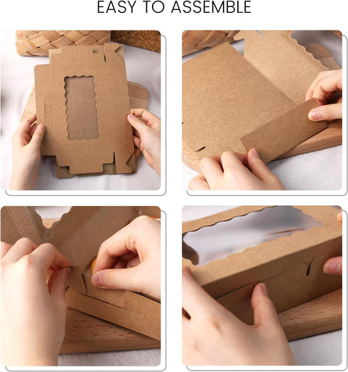VGOODALL 20PCS Snack Cookie Boxes with Window - 7"x4.3"x1.5" Brown Bakery Boxes for Treats and Desserts