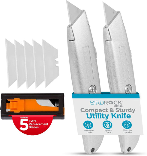 INTERNET'S BEST Premium Utility Knife Set | Retractable Box Cutter with Metal Handle | Heavy-Duty Cutting for Cardboard, Carpet, Plastic | Retractable Blade | Includes 2 Razor Knives & Extra Blades by Internet's Best