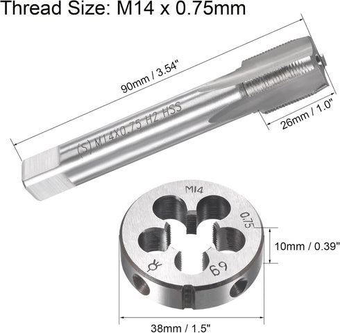 uxcell M14 x 0.75mm Metric Tap and Die Set, Machine Thread Screw Tap with Round Threading Die, Tap & Die Kit for Nut Screw Bolt Thread Repair