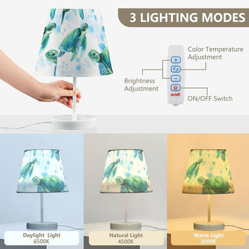 3 ALAZA Bedside Lamp Watercolor Green Sea Turtle Table Lamp for Bedroom Desk Lamp with USB Port LED Nightstand Color