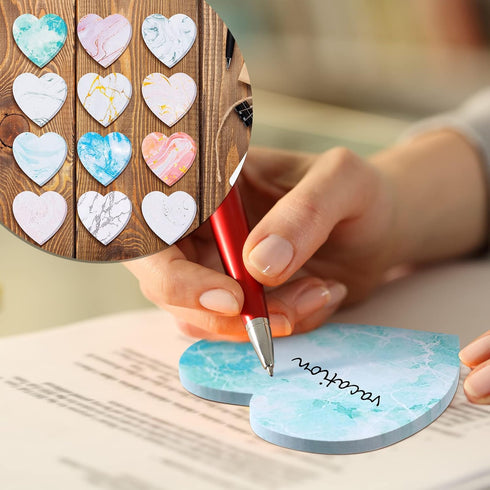 Teling 24 Pcs Valentine's Day Heart Shaped Sticky Notes Pad, Cute Fun Colorful Sticking Power Memo Pads