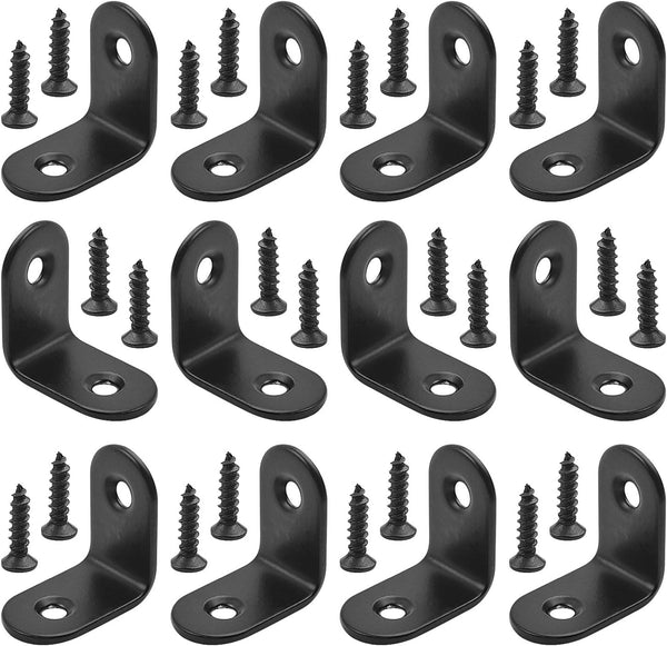 Aylifu 90 Degree Corner Braces, 12 Pieces Black Right Angle Brackets with 24 Screws for Shelves, Cabinet, Furniture
