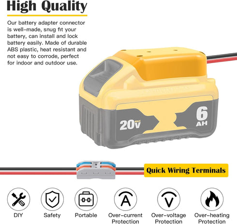 2 Packs Power Wheel Adapter for Dewalt 20V Battery, Converter Kit with Fuses & 12AWG Wire for DIY RC Cars