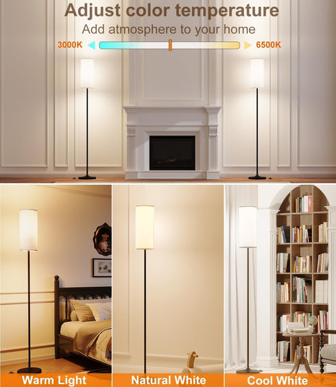 Dimmable 12W Bulb luckystyle Floor Standing Tall Lamp, Led with Lampshade, Foot Switch, Remote Custom Color Temperature