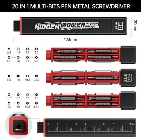 JAKEMY Precision Screwdriver Set, 20-in-1 Metal Kit with 10 Pcs Reinforced S2 Steel Double-head Bits, Portable Repair